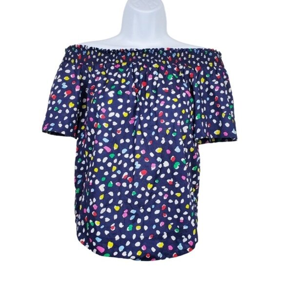 J. Crew Tops - J.Crew Womens Multicolor Ratti Happy Cat Dot Print Off The Shoulder Top Size 00P